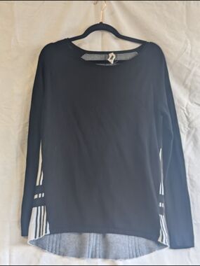 Black Long Sleeve Knit Top with Striped Back
